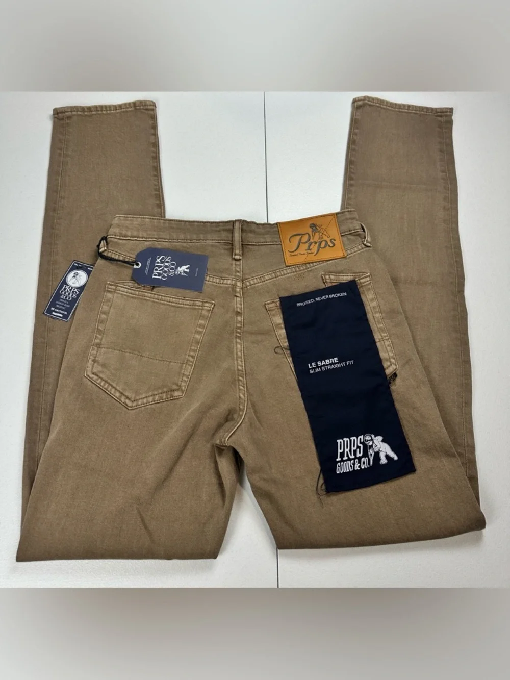 PRPS Le Sabre Jeans Men’s 28x33 Brown Slim Straight Fit Japanese Denim‎ NWT